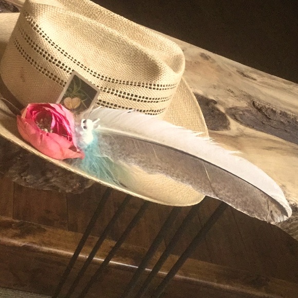 Custom OOAK hat clip feather rodeo cowgirl Coachella festival wanderlust boho - Picture 1 of 7